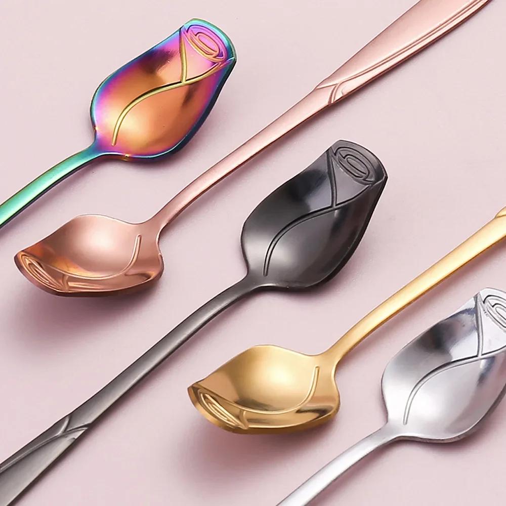 Cuillère à café à long manche en acier inoxydable, Cuillère Rose Assad, Cuillères à café inhabituell