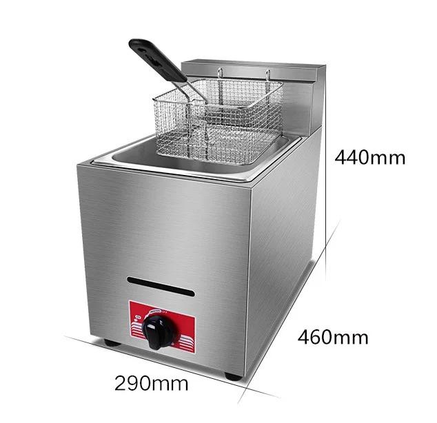 Friteuse professionnelle au gaz GPL avec panier de 8 L et couvercle, en acier inoxydable, à poser su