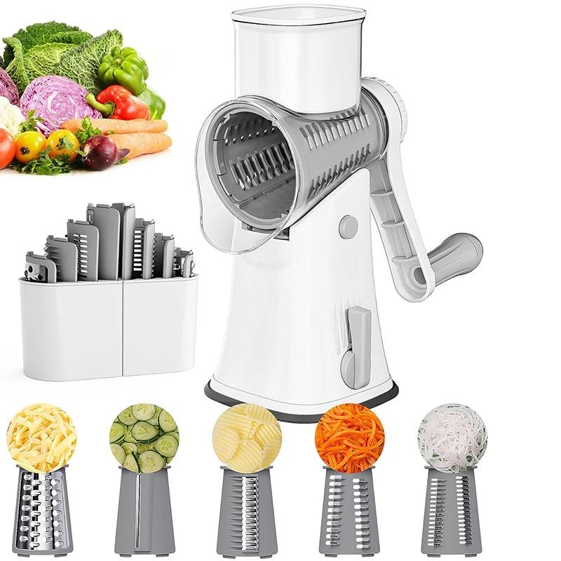 LMETJMA 5 en 1 râpe à fromage rotative broyeur cuisine Mandoline légumes Julienne trancheuse gaufre 