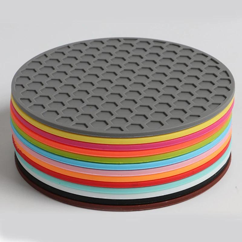 Dessous de verre rond en Silicone, tapis pour boissons au café, porte-gobelet de thé, épais, antidér