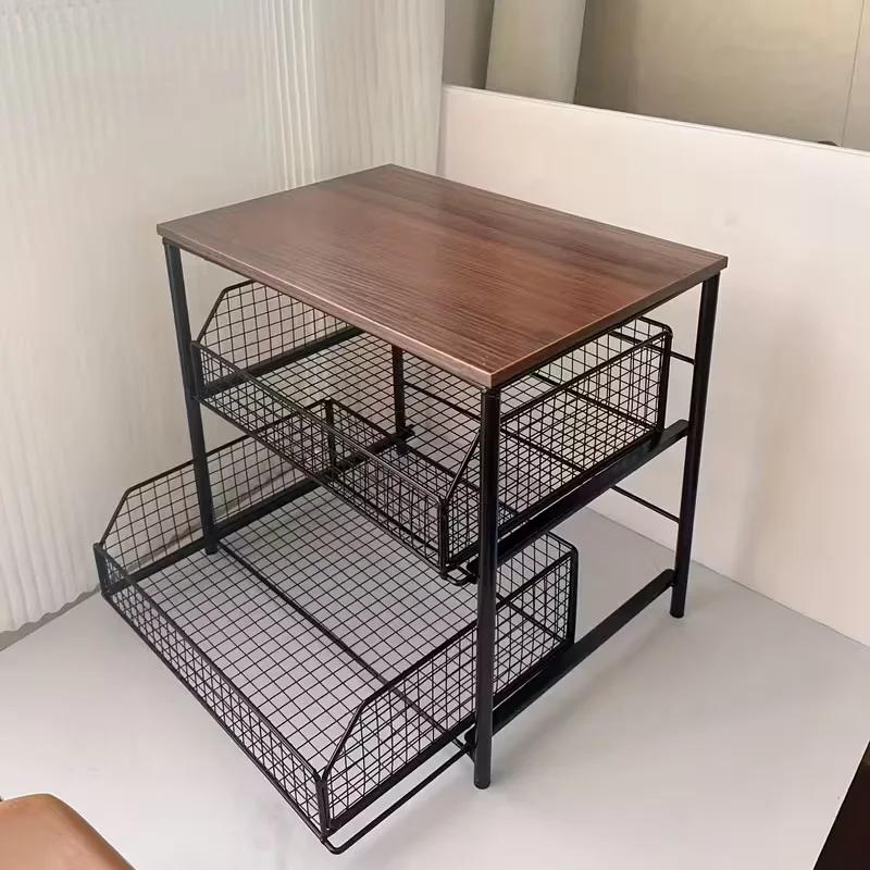 1 support de rangement pour comptoir de cuisine peu encombrant avec tiroirs et paniers métalliques -