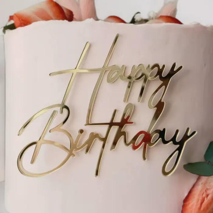 Décoration de gâteau d'anniversaire en acrylique doré, décorations de gâteau de joyeux anniversaire