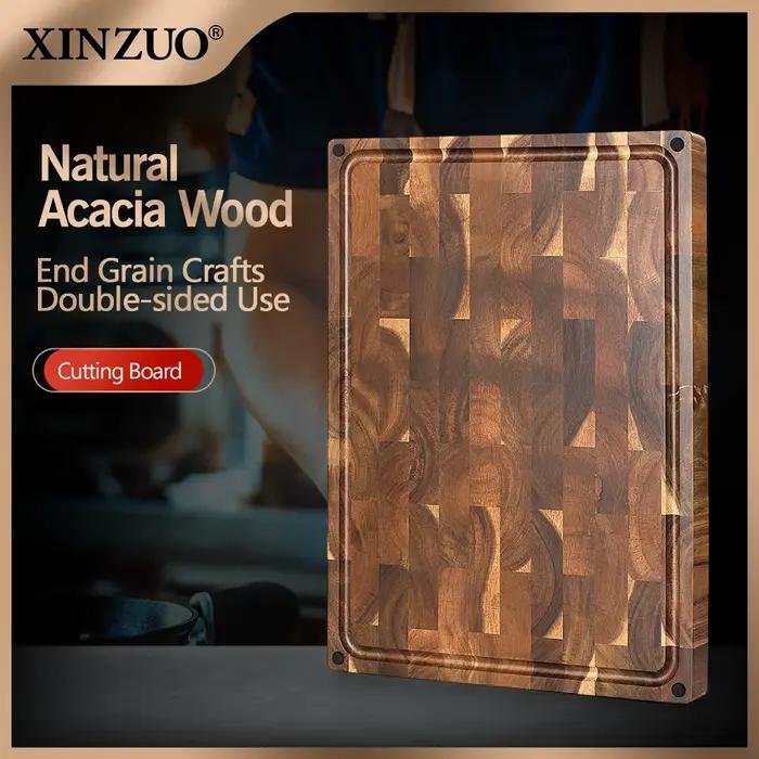 XINZUO Planche à découper en bois de grain d'extrémité épaisse grande Bois d'acacia 48,5 x 35,6 x 3,