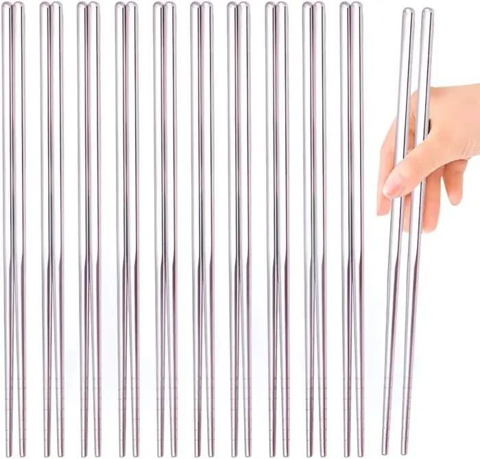 Baguettes rondes en métal en acier inoxydable, bâton de nourriture pour Sushi japonais, vaisselle de