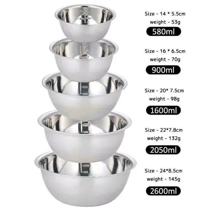 Ensemble de 5 bols en acier inoxydable, coordonnants, pour fouetter, salade, cuisson