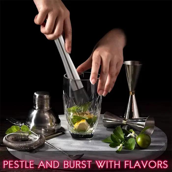 LMETJMA 10 pouces acier inoxydable Cocktail Muddler et cuillère à mélanger professionnel Bar Cocktai