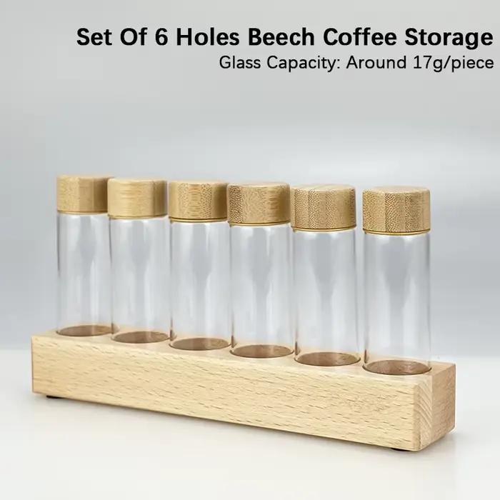 Petite bouteille en verre scellée en bois de hêtre, stockage de grains de café, album, base poreuse,
