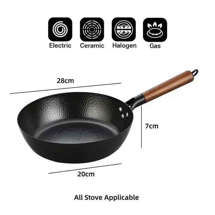 Poêle à frire antiarina en acier au carbone sans revêtement, wok traditionnel, cuisinière à gaz, cui