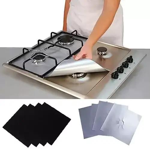 Revêtement de Protection de plaque de cuisson à gaz en feuille carrée, facile à nettoyer, tampon de