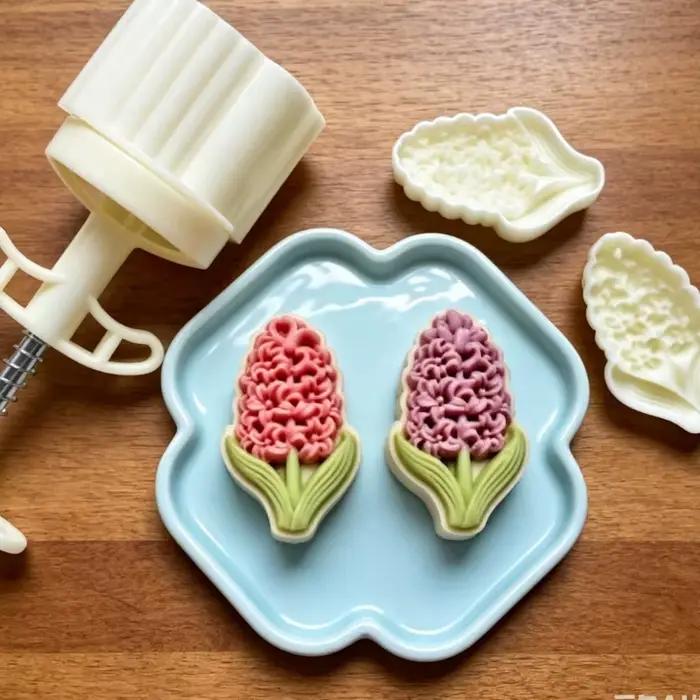 Ensemble presse à pâtisserie avec 2 assiettes à motifs interchangeables, outil à main à ressort pour