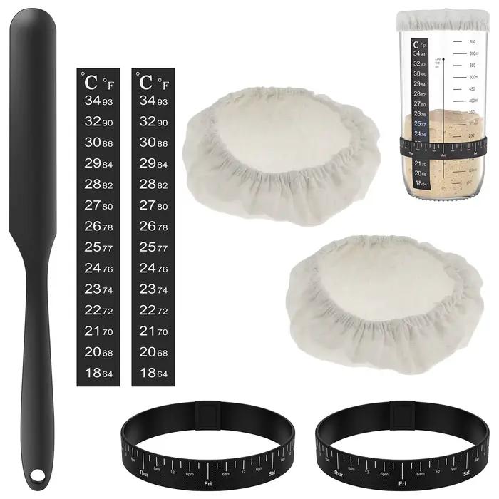 Pot de démarrage de pâte, laber de levain avec capuchon en tissu, spatule en Silicone, bande de Date