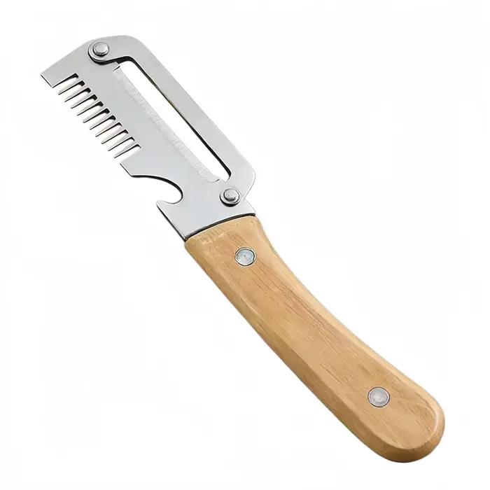 Couteau à éplucher 2-en-1 ergonomique avec manche en bois, éplucheur de légumes en acier inoxydable