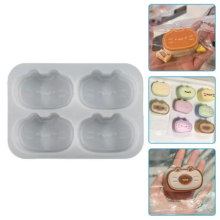 Moule en silicone à 4 cavités en forme de chat pour gâteau au fromage, ustensiles de cuisson pour ch
