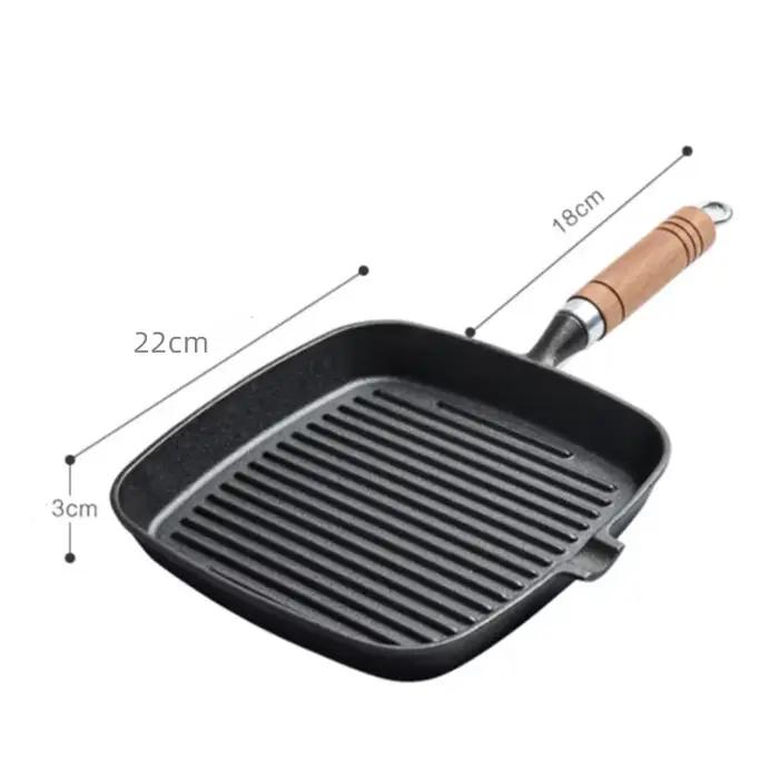 Poêle à steak en fonte épaissie, antiarina, non revêtue, rayure domestique, poêle spéciale, 22cm, 24