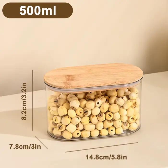 Couvercle en bois, boîte hermétique en plastique, bouteilles de rangement de cuisine, pots, récipien