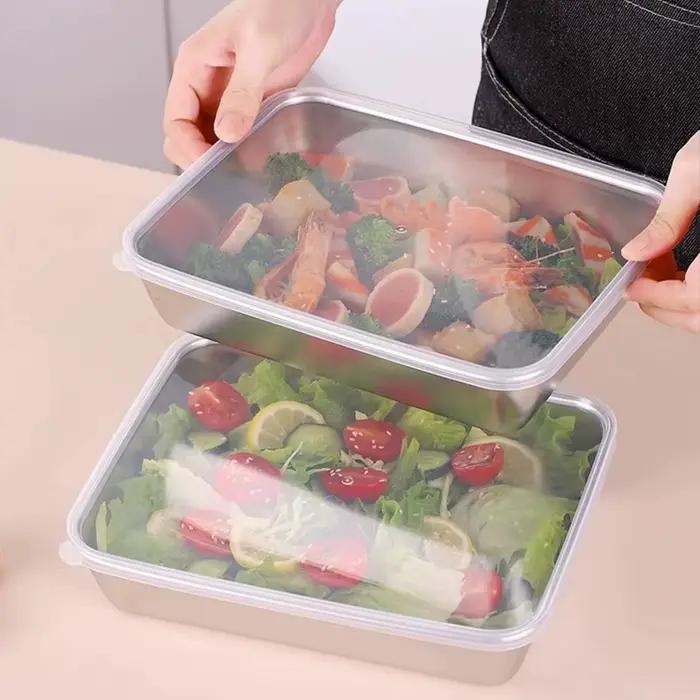 Plaque carrée épaisse, poêle de stockage des aliments rectangulaire en acier inoxydable avec couverc