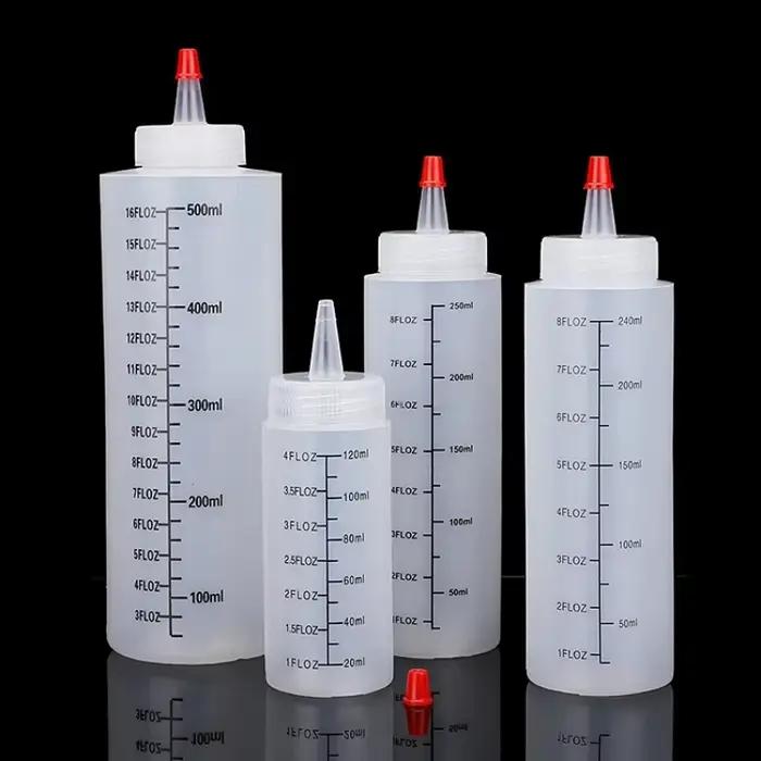 Bouteille à presser en plastique avec échelle à nez aiguille de 120/250/450ml, bouteille à presser a