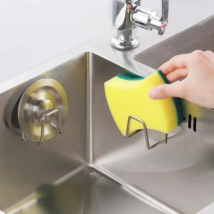 Porte-éponges d'évier de cuisine en acier inoxydable, égouttoir auto-adhésif, support de séchage, cr