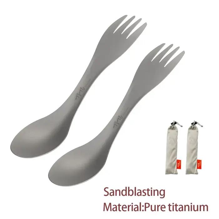 Cuillère Spork 2 en 1 en titane, ustensiles de cuisine ultralégers, fourchette Portable, couteau, Ca