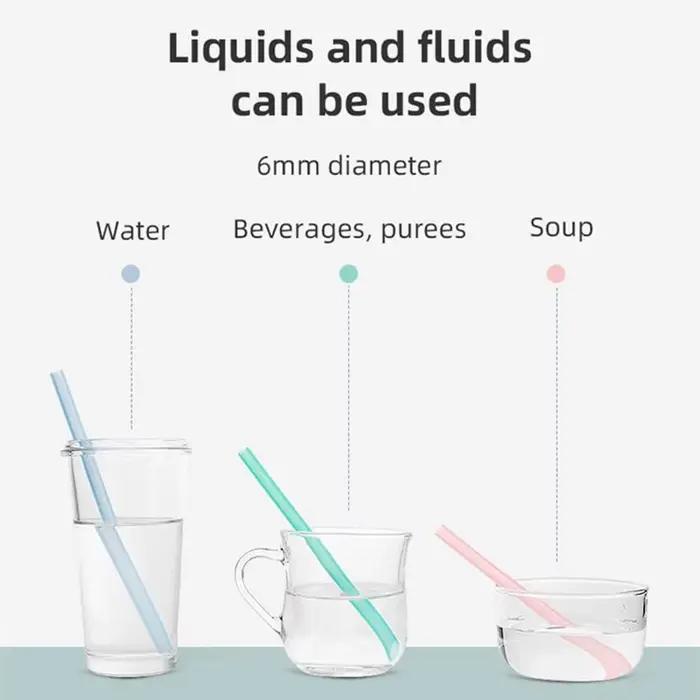 Pailles transparentes en Silicone, 6 pièces, réutilisables, de qualité alimentaire, pliables, droite