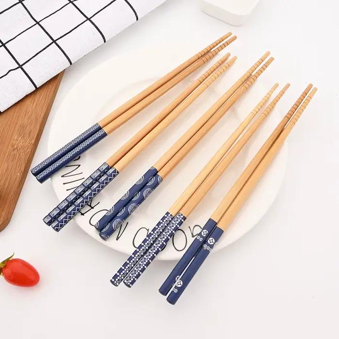 Baguettes en bois naturel japonaises en bambou faites à la main, 5 paires, réutilisables, nourriture