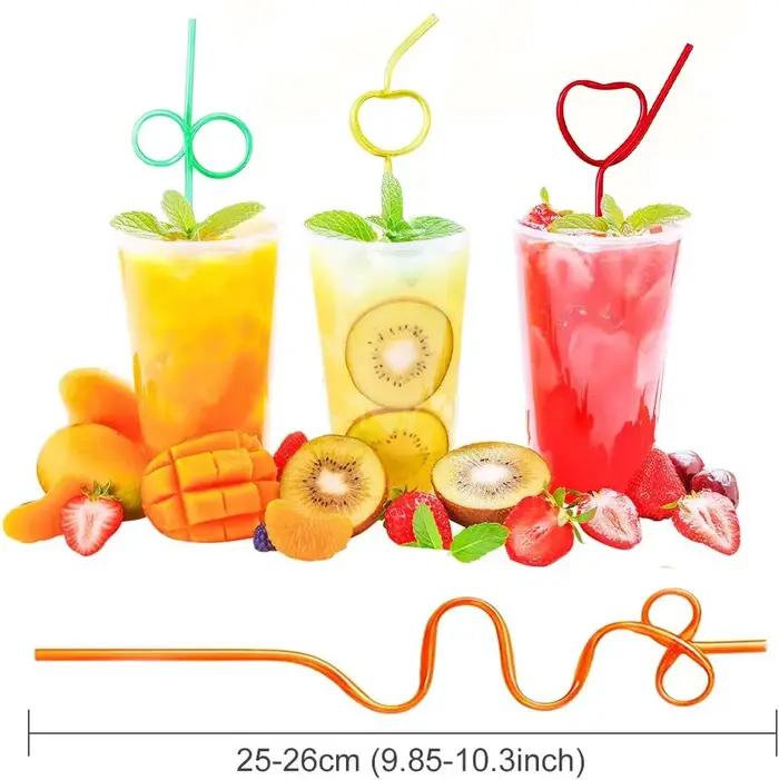 Pailles à boire réutilisables colorées bouclées de 26cm, 12 pièces, spirale, bricolage, boissons fai