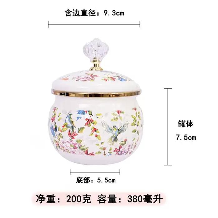 Pot de rangement en émail pour cuisine, stockage d'épices rond européen vintage, sans couches de fig