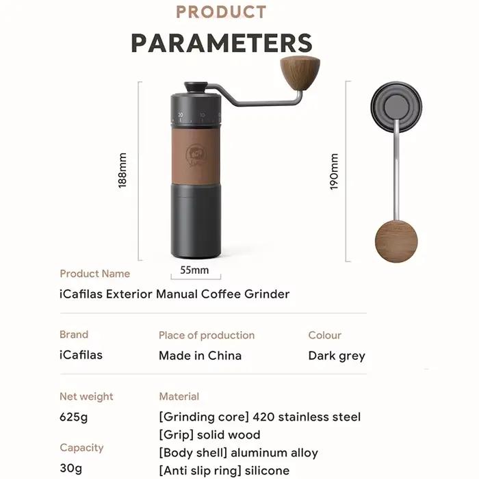 Icafilas – moulin à café manuel en acier inoxydable 420, moulin à grains de café à 7 cœurs, épaisseu