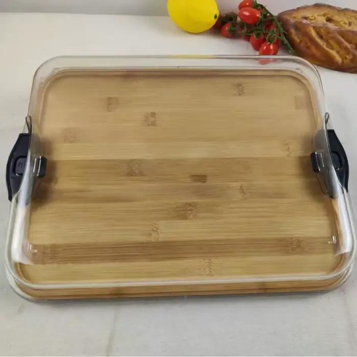 Plateau en bambou, planche à charcuterie en bois avec couvercle en acrylique transparent, plateau ca