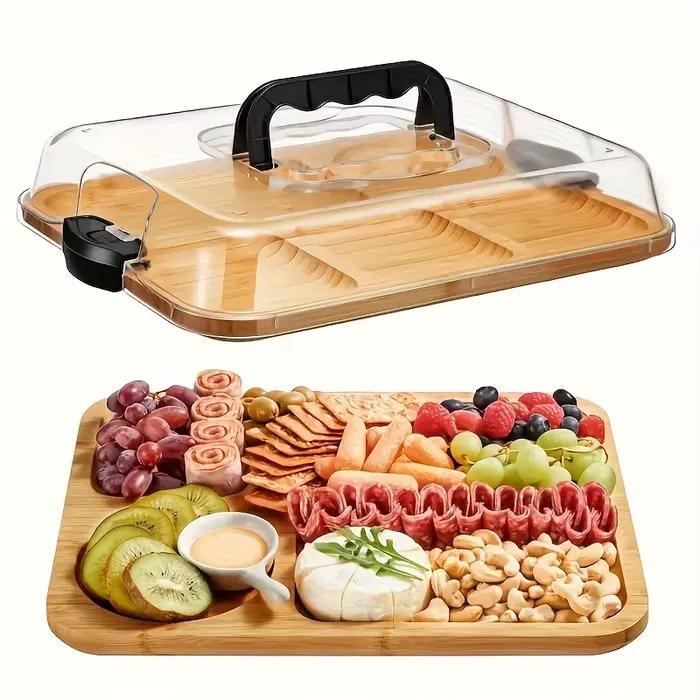 Planche à fromage avec couvercle en acrylique transparent, plateau à apéritifs portable pour le camp