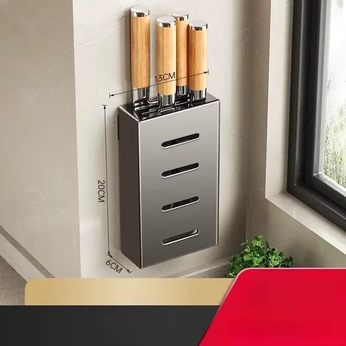 Support à couteaux de cuisine, porte-couteaux mural sans perçage, boîte de rangement, support de ran