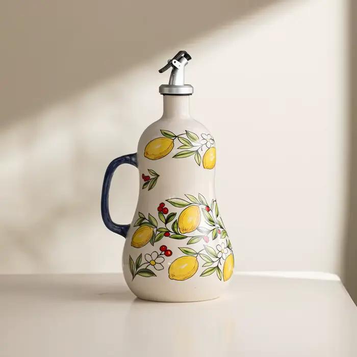 Bouteille créative en céramique pour vinaigre et huile, flacon à condiments peint à la main, bouteil