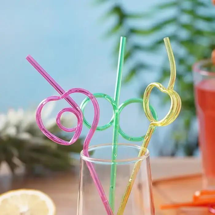 Pailles à boire réutilisables colorées bouclées de 26cm, 12 pièces, spirale, bricolage, boissons fai
