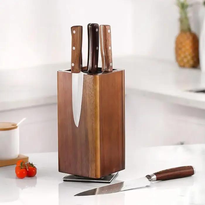 Knife nights-Porte-couteau en bois magnétique universel, rotatif à 360 °, opaque, ustensiles de cuis