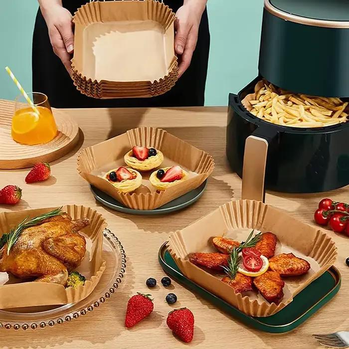 Grande friteuse à Air jetable, revêtement en papier carré antiadhésif, papier de cuisson en parchemi