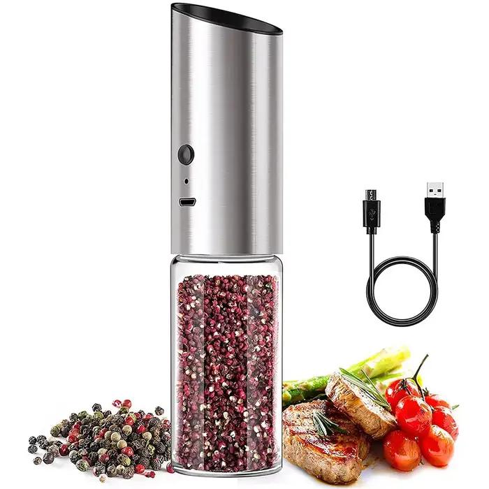 Ensemble de moulin à sel et à poivre électrique, Rechargeable par USB, Shakers automatiques en acier