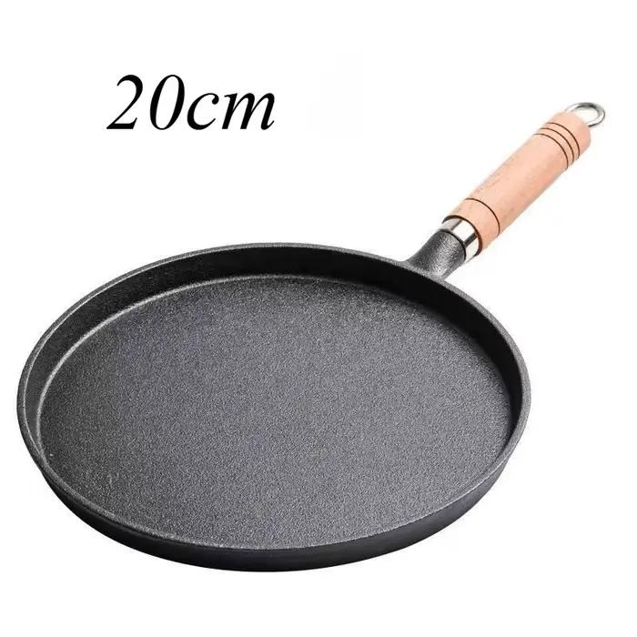 Poêle à frire en fonte de 23cm, Non revêtue, antiadhésive, pour crêpes aux œufs, crêpière, Steak, po