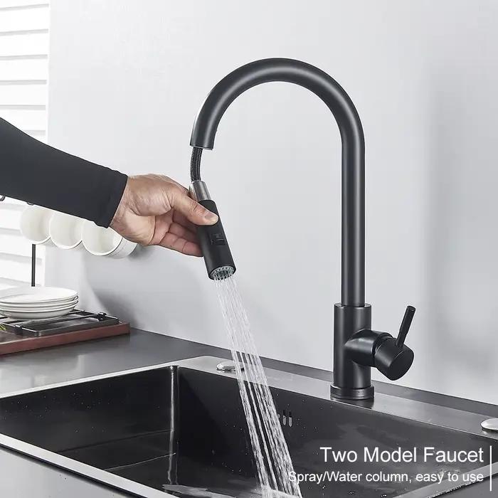 Robinet de cuisine noir à deux fonctions, mélangeur extractible à poignée unique, robinets d'eau cha