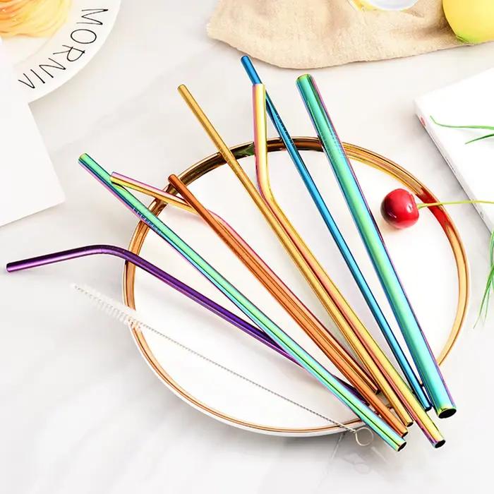 Pailles à boire en métal réutilisables en acier inoxydable 304, 1 pièce, avec brosse de nettoyage, p