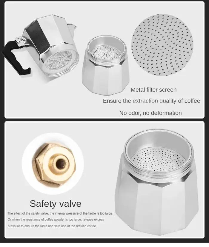 Cafetière moka italienne en aluminium, Pot octogonal, tasse à café, théière, cafetière Portable