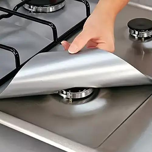 Revêtement de Protection de plaque de cuisson à gaz en feuille carrée, facile à nettoyer, tampon de