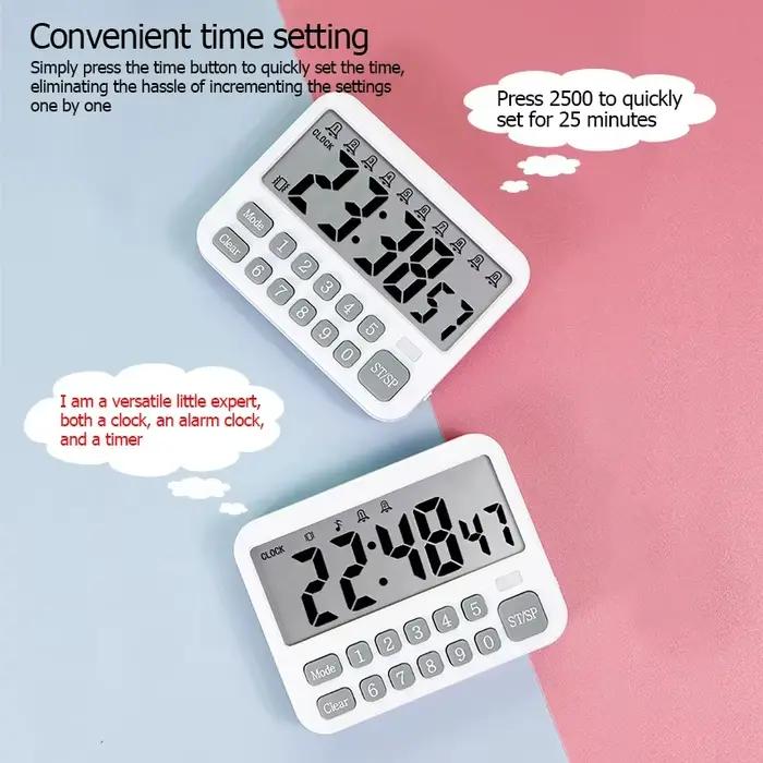 Minuterie de cuisine numérique, 10 alarmes, compte à rebours de 99 heures, réveil magnétique muet/Vi