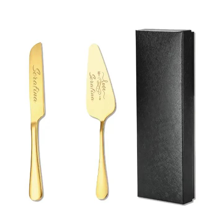 Ensemble de couteaux à gâteau personnalisés avec le nom des couples en acier inoxydable, finition br