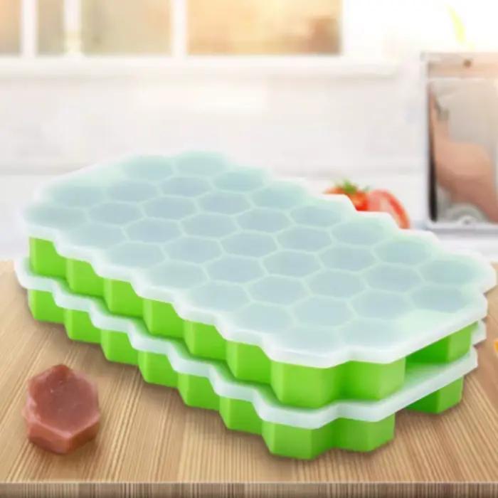 Bac à glace mobile 37 en nid d'abeille en silicone, avec couvercle amovible, moule à glaçons en sili