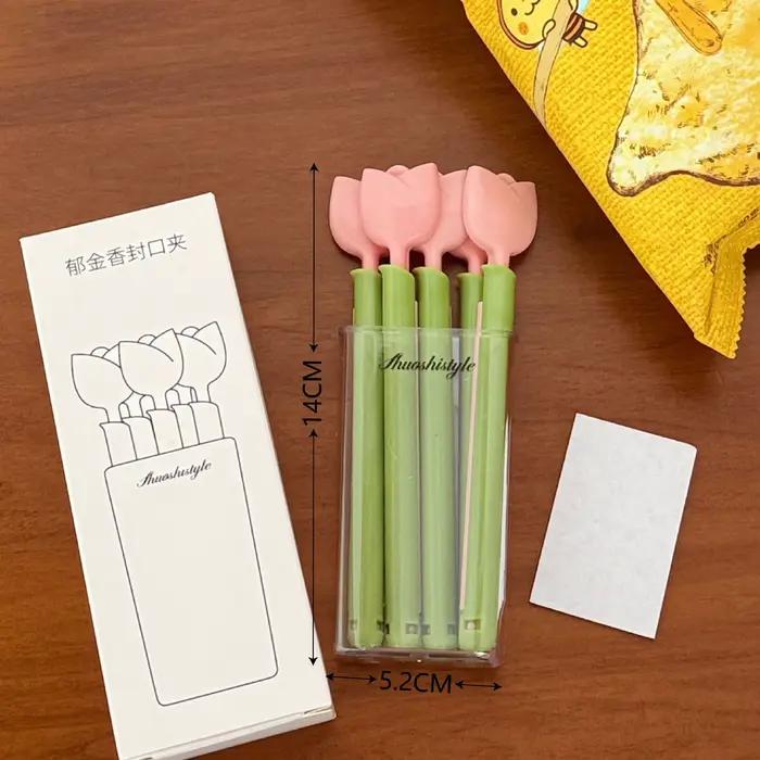 Lot de 5 pinces magnétiques en forme de tulipe, anti-humidité et conservatrices de fraîcheur, outil