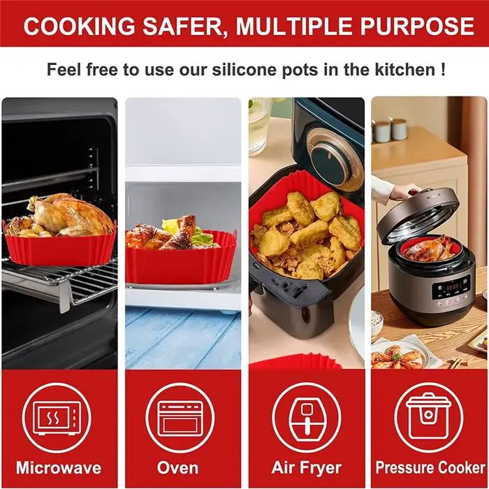Friteuses à Air en Silicone de 22cm, plateau de cuisson pour four, Pizza, poulet frit, panier en Sil
