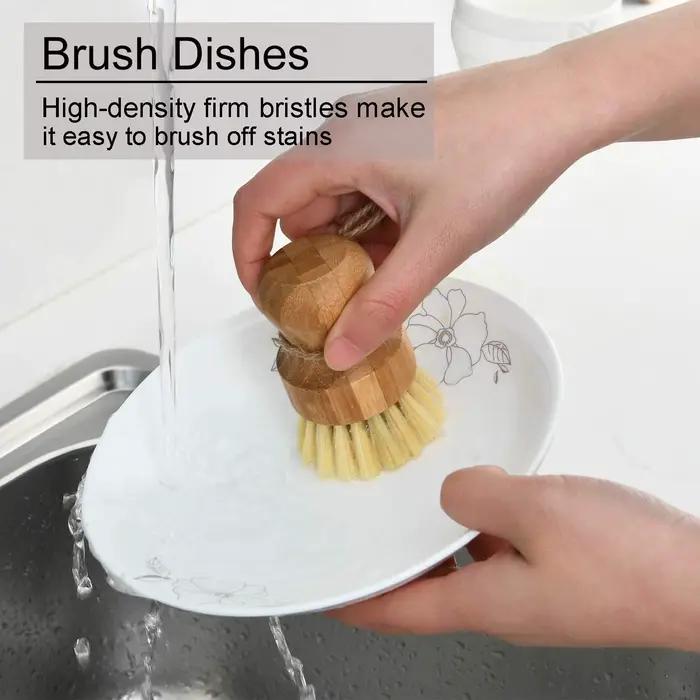 Leeseph Brosses à récurer la vaisselle en bambou, épurateurs de nettoyage en bois de cuisine pour la