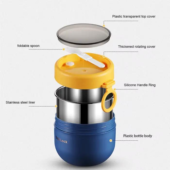 Boîte à déjeuner en acier inoxydable de 600ML, flacon de nourriture chaude, stockage de soupe, pot t