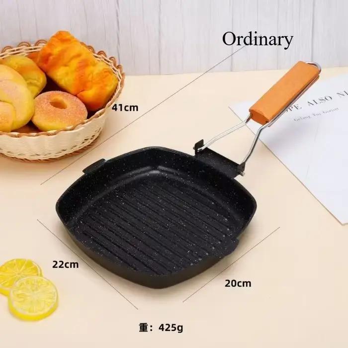 Poêles à griller polyvalentes avec becs verseurs, poêle à steak carrée avec poignée pliable, poêle à