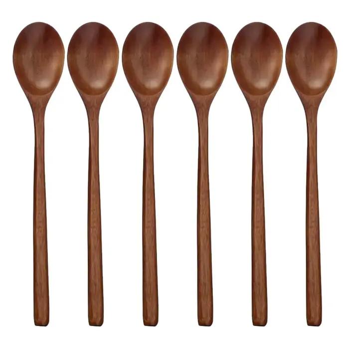 Cuillères à soupe en bois pour manger Assad, cuillère à long manche, ustensile de cuisine, 6 pièces